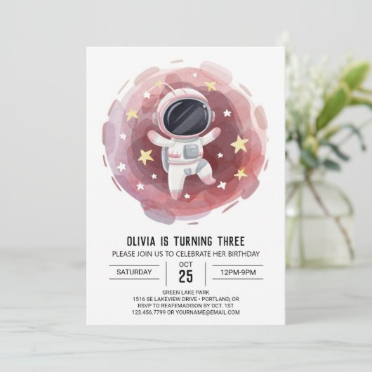 アウタースペースボーホエクスプローラースペースアストロート誕生日 招待状 (スタンド正面)