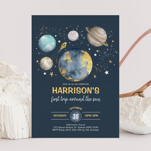 アウタースペースムーンスターズトリップサンのまわりに誕生日 招待状