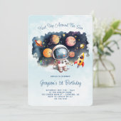 アウタースペースロケットキッズフォト誕生日 招待状 (スタンド正面)