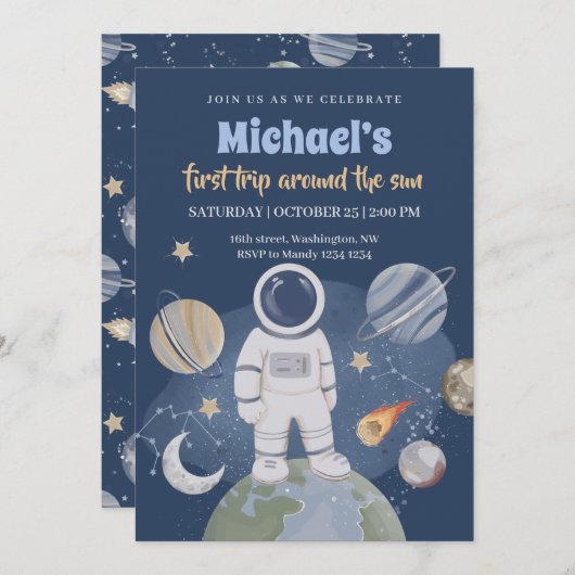 アウタースペース1stボーイ誕生日招待状 招待状 (正面/裏面)