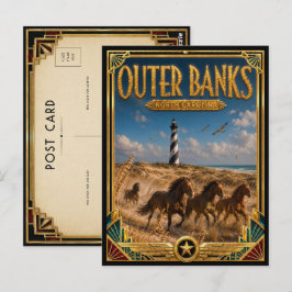アウターバンクス ノースカロライナ アールデコ調 ゴールド ヴィンテージ ポストカード