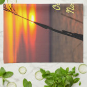 アウターバンクノースカロライナビーチサンセットオレンジスカイ キッチンタオル (折り畳み)