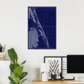 アウターバンクNC OBXマップ航海のグラフブルーアート ポスター (ホームオフィス)
