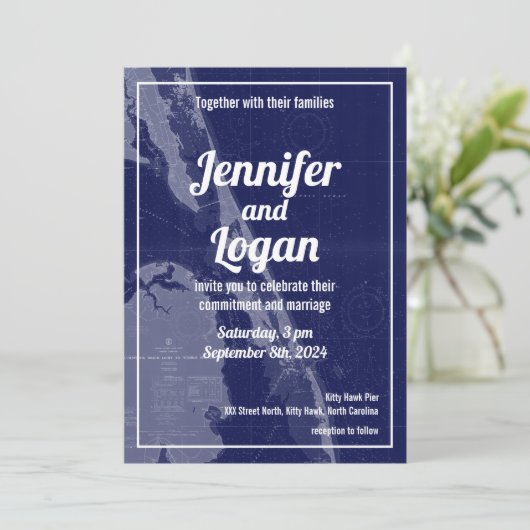 アウターバンクOBX NCヴィンテージマップ結婚式招待状 招待状 (スタンド正面)