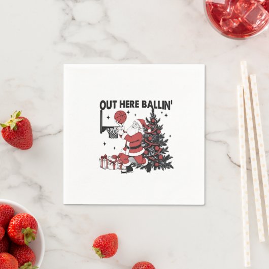 アウトここボールバスケットボールスポーツクリスマスクリスマス スタンダードカクテルナプキン (インサイチュ)