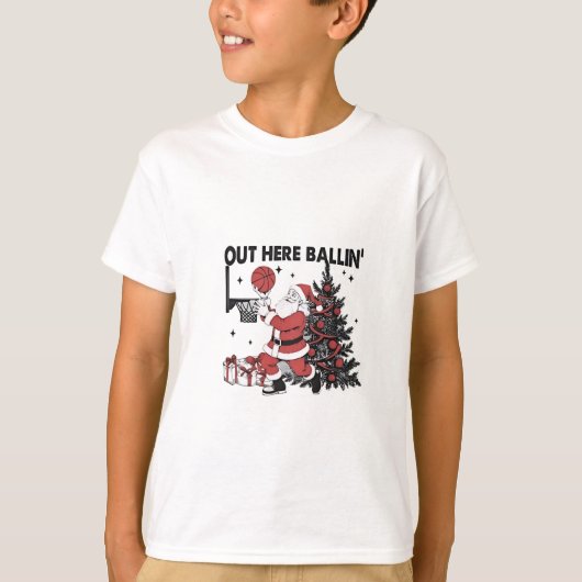 アウトここボールバスケットボールスポーツクリスマスクリスマス Tシャツ (正面)