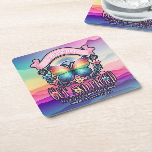 アウトと誇りを持ったゲイプライドパーティー スクエアペーパーコースター (アングル)