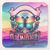 アウトと誇りを持ったゲイプライドパーティー スクエアペーパーコースター (正面)