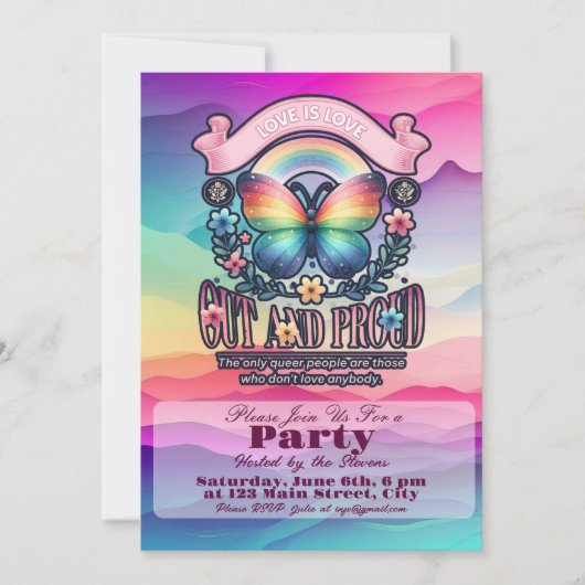 アウトと誇りを持ったゲイプライドパーティー 招待状 (正面)