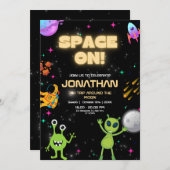 アウトオブザワールドエイリアン誕生日エイリアンUFO 招待状 (正面/裏面)