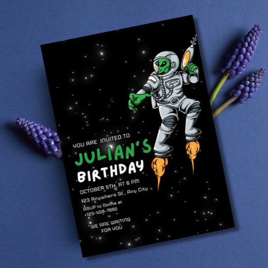 アウトオブザワールドエイリアン誕生日UFOエイリアン誕生田 招待状