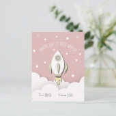 アウトオブザワールドピンク宇宙ロケットバレンタイン ポストカード (スタンド正面)