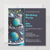 アウトオブザワールド宇宙ケーキ子供の誕生日 招待状 (裏面)