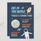 アウトオブザワールド宇宙子供の誕生日パーティー 招待状 (正面/裏面)