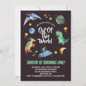 アウトオブザワールド宇宙恐竜銀河系誕生日 招待状 (正面)