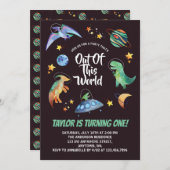 アウトオブザワールド宇宙恐竜銀河系誕生日 招待状 (正面/裏面)