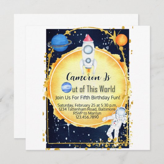 アウトオブザワールド宇宙誕生日招待状子供 招待状 (正面/裏面)