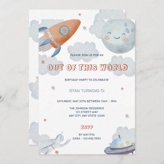 アウトオブザワールド宇宙誕生日招待状 招待状 (正面/裏面)