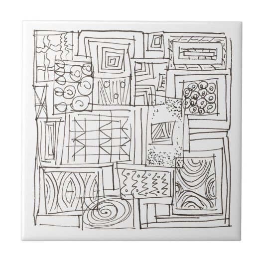 アウトサイドザボックスブラックアンドホワイトモダンバウハウスアート タイル (正面)