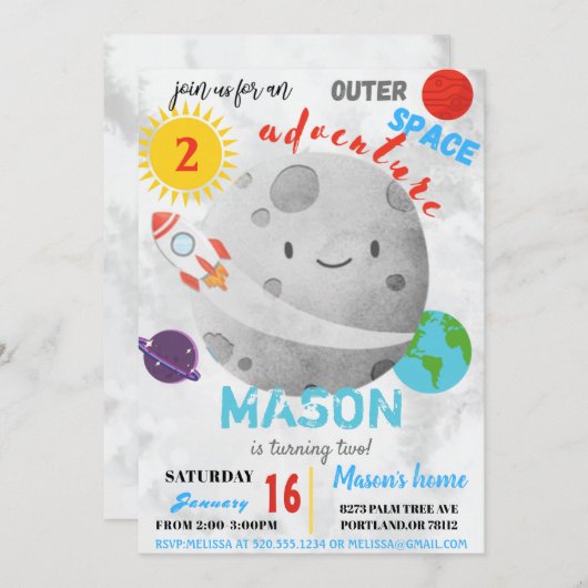 アウトター宇宙アドベンチャーダイバーズ誕生日招待状 (正面/裏面)