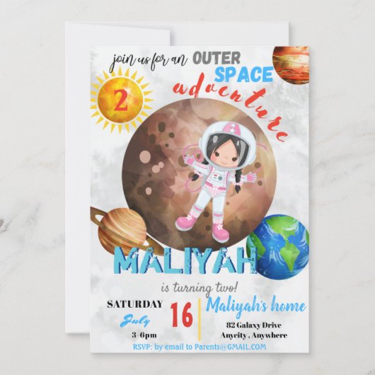 アウトター宇宙アドベンチャー3誕生日招待状カード (正面)