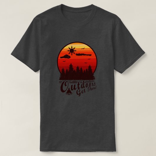 アウトドアで到着!赤い夕日 Tシャツ (デザイン正面)