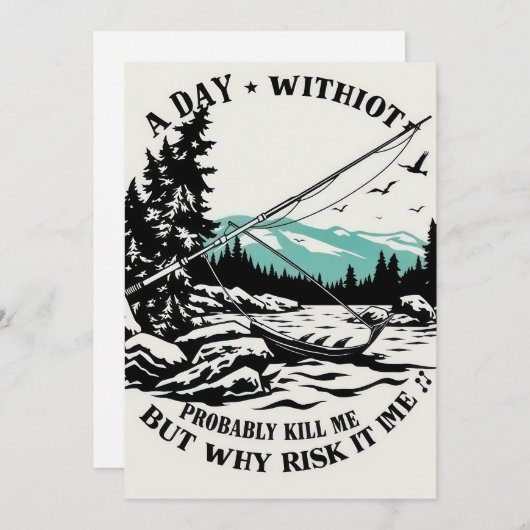 アウトドアを受け入れる:魚釣りのない一日 招待状 (正面/裏面)