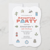 アウトドアアドベンチャーキャンピングハイキングキッズパーティー 招待状 (正面)