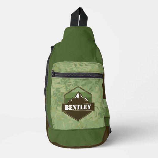 アウトドアアドベンチャーグリーン&ブラウンハイキングクロスボディ スリングバッグ (正面)