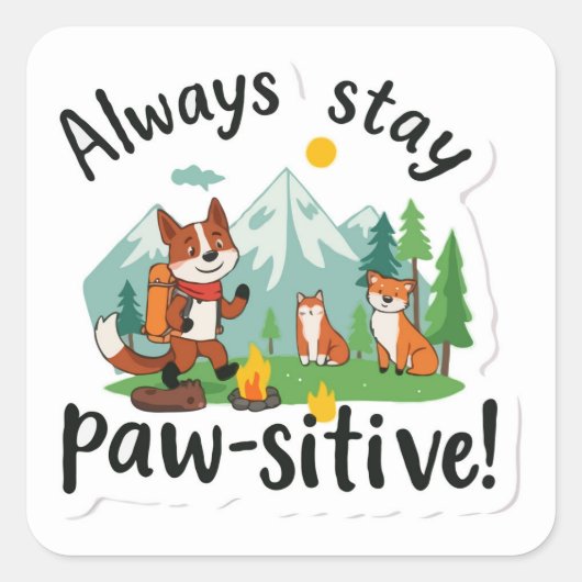 アウトドアアドベンチャー'Always Stay Paw-sitive'ビベス スクエアシール (正面)