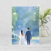 アウトドアウェディング プレtty ウォーターカラー 花嫁と花婿 招待状 (スタンド正面)