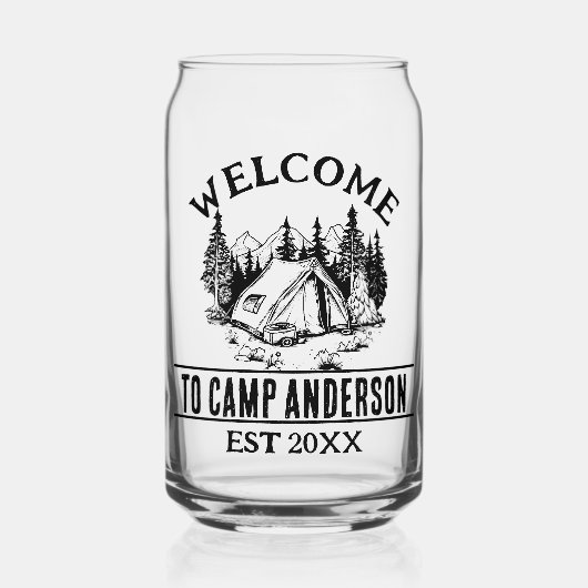 アウトドアキャビンパーソナライズされたファミリーコテージキャンプ ガラス缶 (正面)