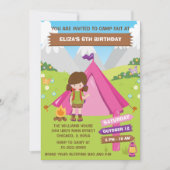 アウトドアキャンピングバースデーパーティーブラウンヘアガールイン 招待状 (正面)