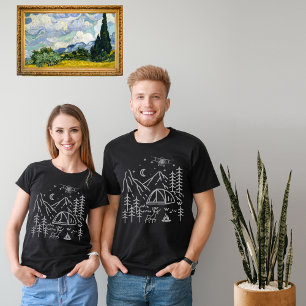 アウトドアキャンプファイヤー 森 山 月 星 田舎風 Tシャツ