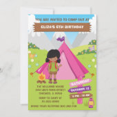 アウトドアキャンプ誕生日アフリカンアメリカンガールイン 招待状 (正面)