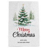 アウトドアクリスマスツリーと降雪 ミディアムペーパーバッグ (裏面)