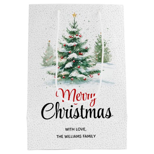 アウトドアクリスマスツリーと降雪 ミディアムペーパーバッグ (裏面)