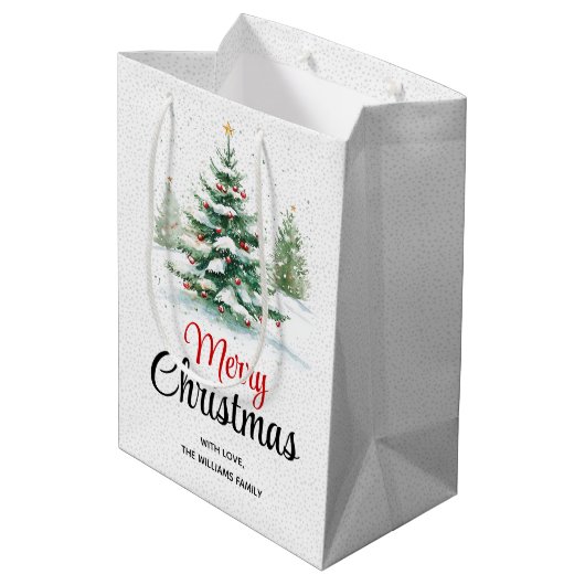 アウトドアクリスマスツリーと降雪 ミディアムペーパーバッグ (裏面アングル)