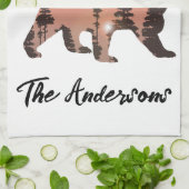 アウトドアパーソナライズされたベアのシルエット キッチンタオル (折り畳み)