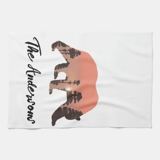 アウトドアパーソナライズされたベアのシルエット キッチンタオル (横)