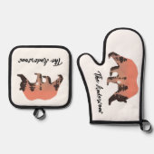 アウトドアパーソナライズされたベアのシルエット 鍋つかみ&鍋敷きセット (正面)