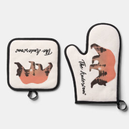 アウトドアパーソナライズされたベアのシルエット 鍋つかみ&鍋敷きセット