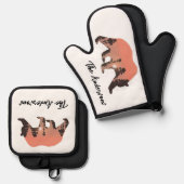 アウトドアパーソナライズされたベアのシルエット 鍋つかみ&鍋敷きセット (正面/裏面)