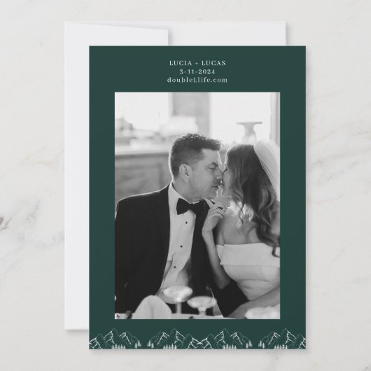 アウトドアマウンテンズパインツリーエメラルドグリーン結婚ズ 招待状 (裏面)