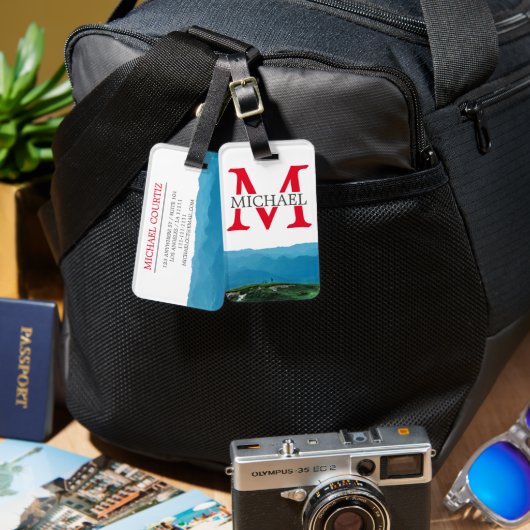 アウトドアマウンテントラベラーブルーカスタムパーソナライズ ラゲッジタグ (正面&裏面)