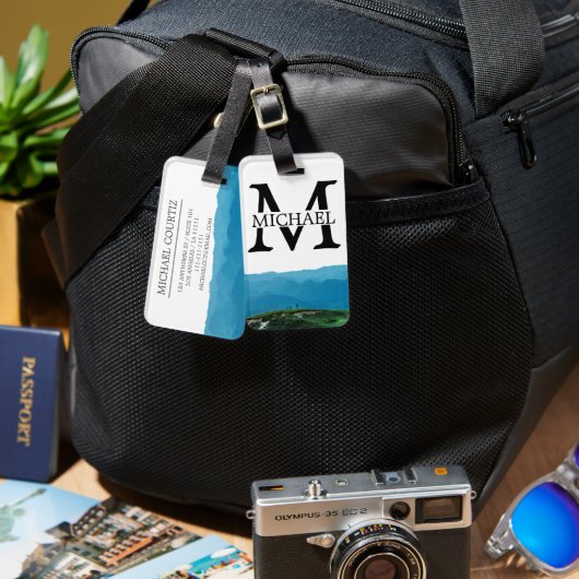 アウトドアマウンテントラベラーブルーカスタムパーソナライズ ラゲッジタグ (正面&裏面)