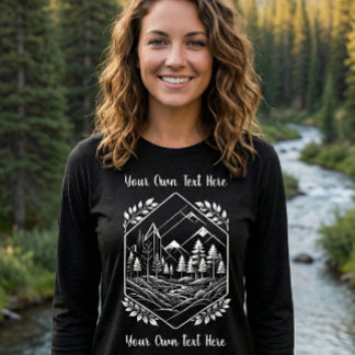 アウトドアラインアートの山の冒険 あなたのテキスト トライブレンドTシャツ