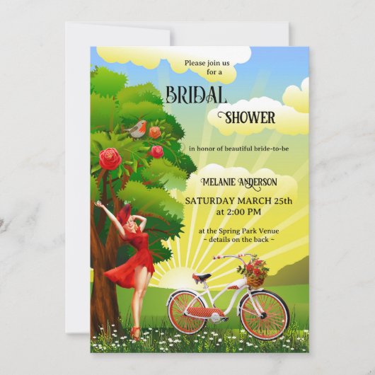 アウトドアレトロ自転車春サマーブライダルシャワー 招待状 (正面)