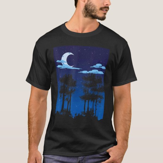 アウトドア三日月の森の木ムーンライトナトゥ Tシャツ (正面)