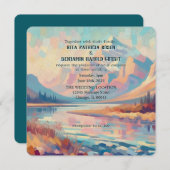 アウトドア油絵を描マウンテン結婚式招待状 (正面/裏面)